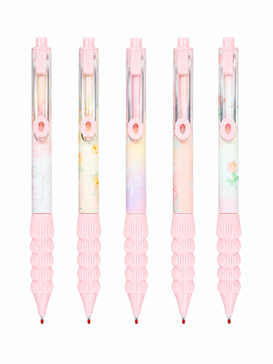 Pink Floral Aesthetic Gel Pens (5 Pcs Set)