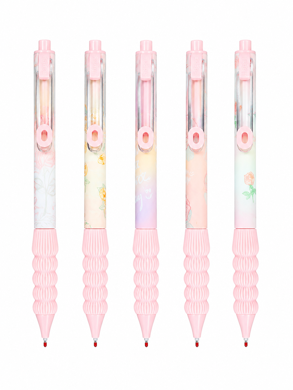 Pink Floral Aesthetic Gel Pens (5 Pcs Set)